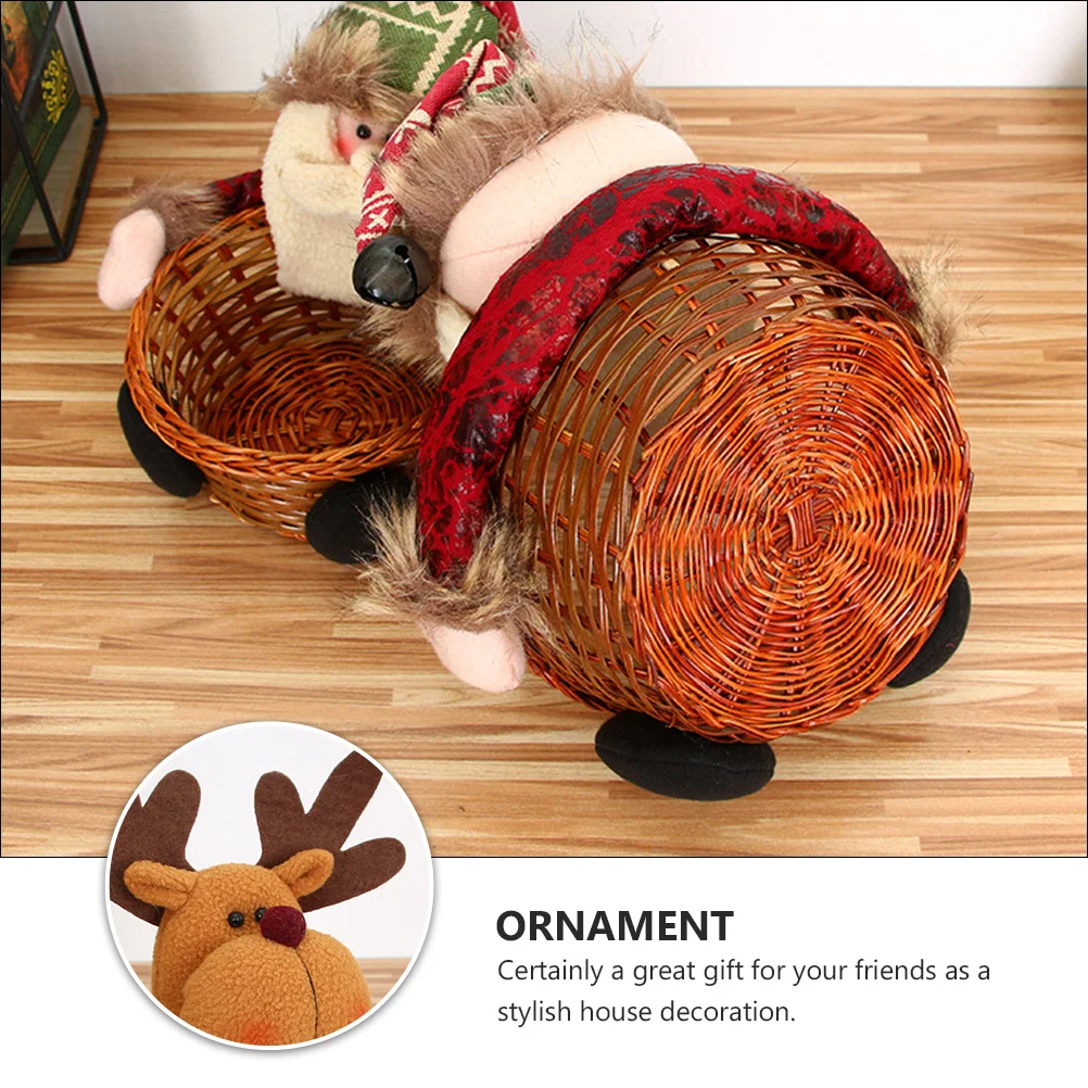 

2Pcs Christmas Candy Storage Basket Snowman Santa Claus Bamboo Cloth Cartoon Decorative Basket Home Candy Holder