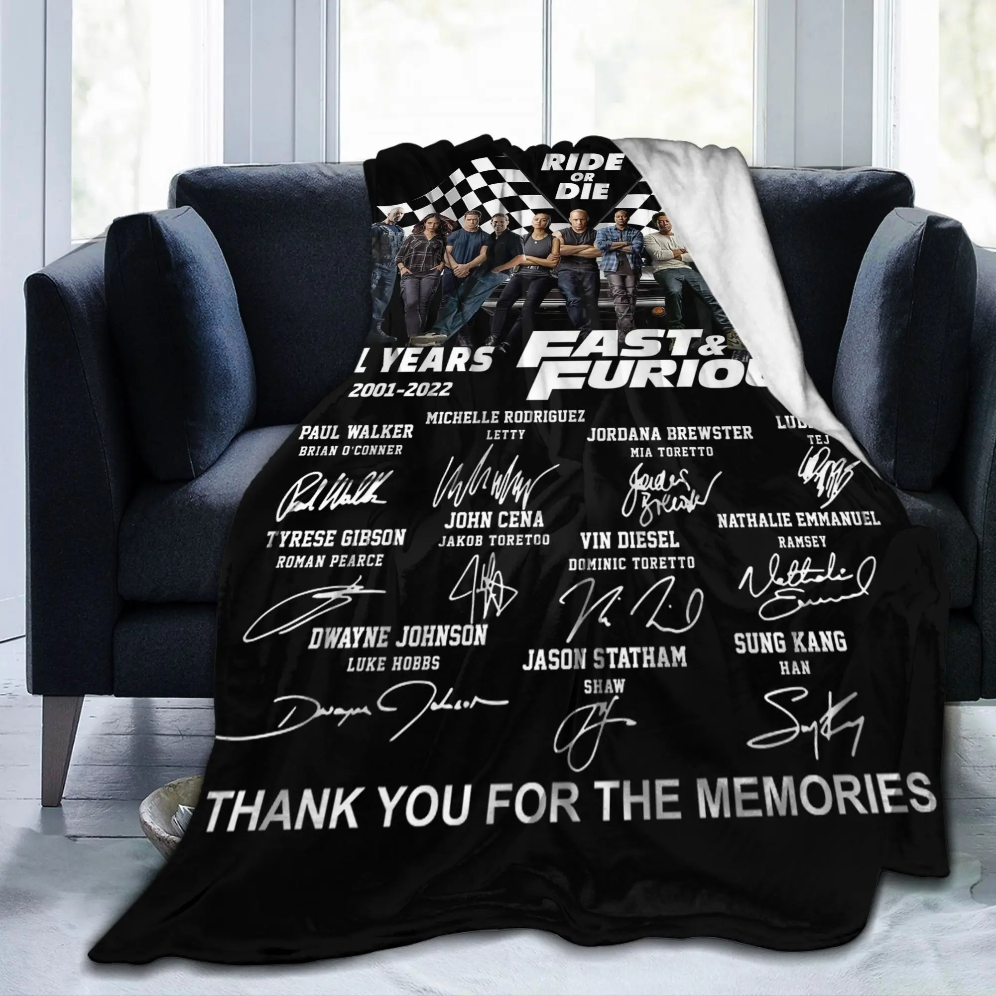 21Th Anniversary Fast and Furious Ride Or Die Blankets Velvet Spring Breathable Warm Throw Blanket for Bed Travel Rug Piece
