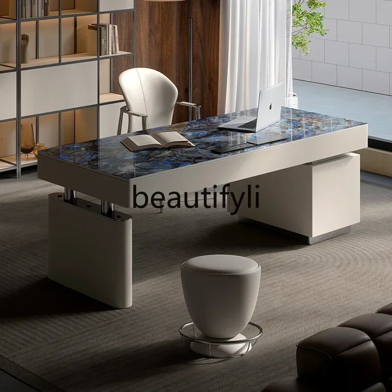 

ss C C Luxury stone rock slab desk light luxury modern high-end study home boss computer desk