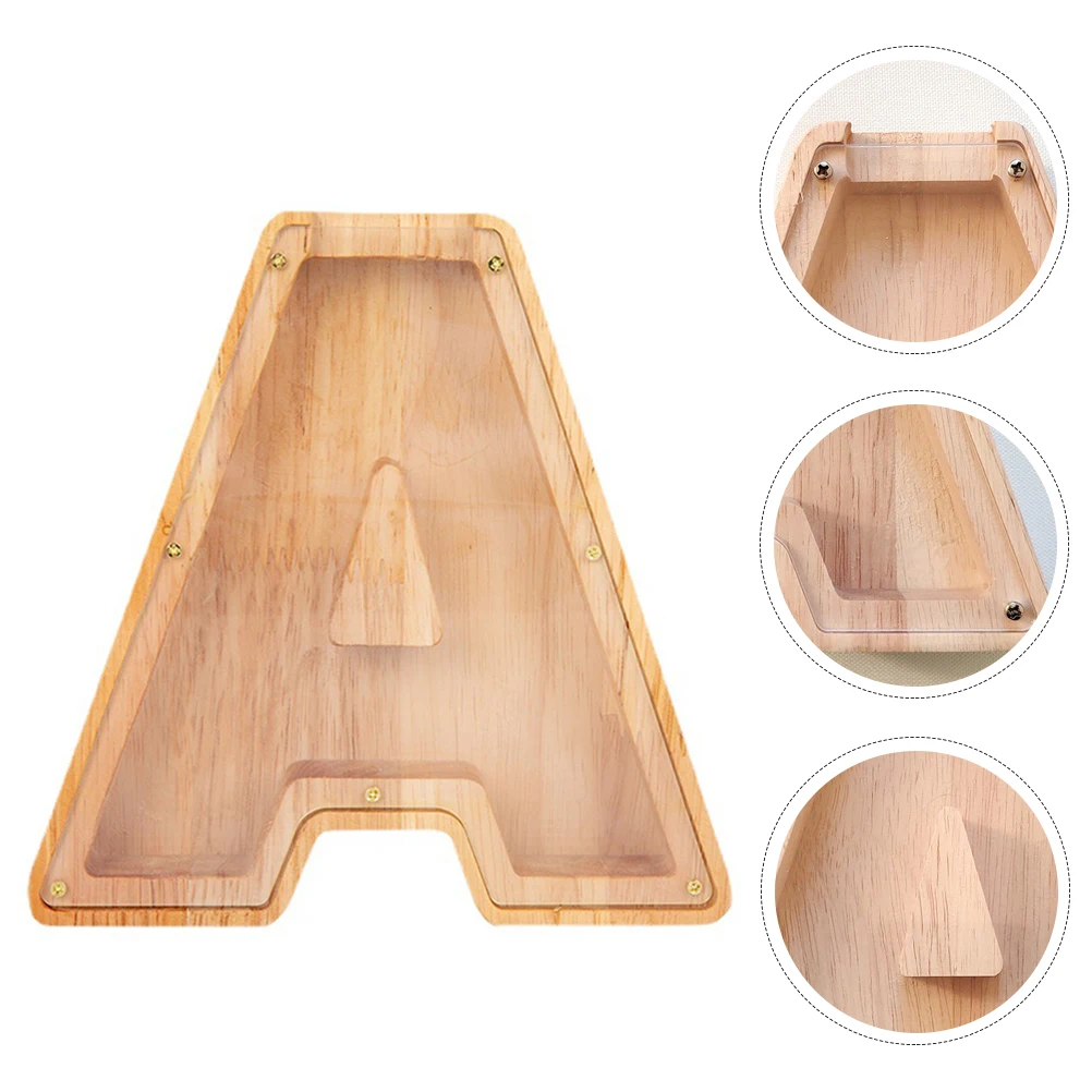 

Wooden Letter Shape Piggy Bank Large Capacity Coin Container Creative Money Box Decorative Desktop Adornment Savings Pot