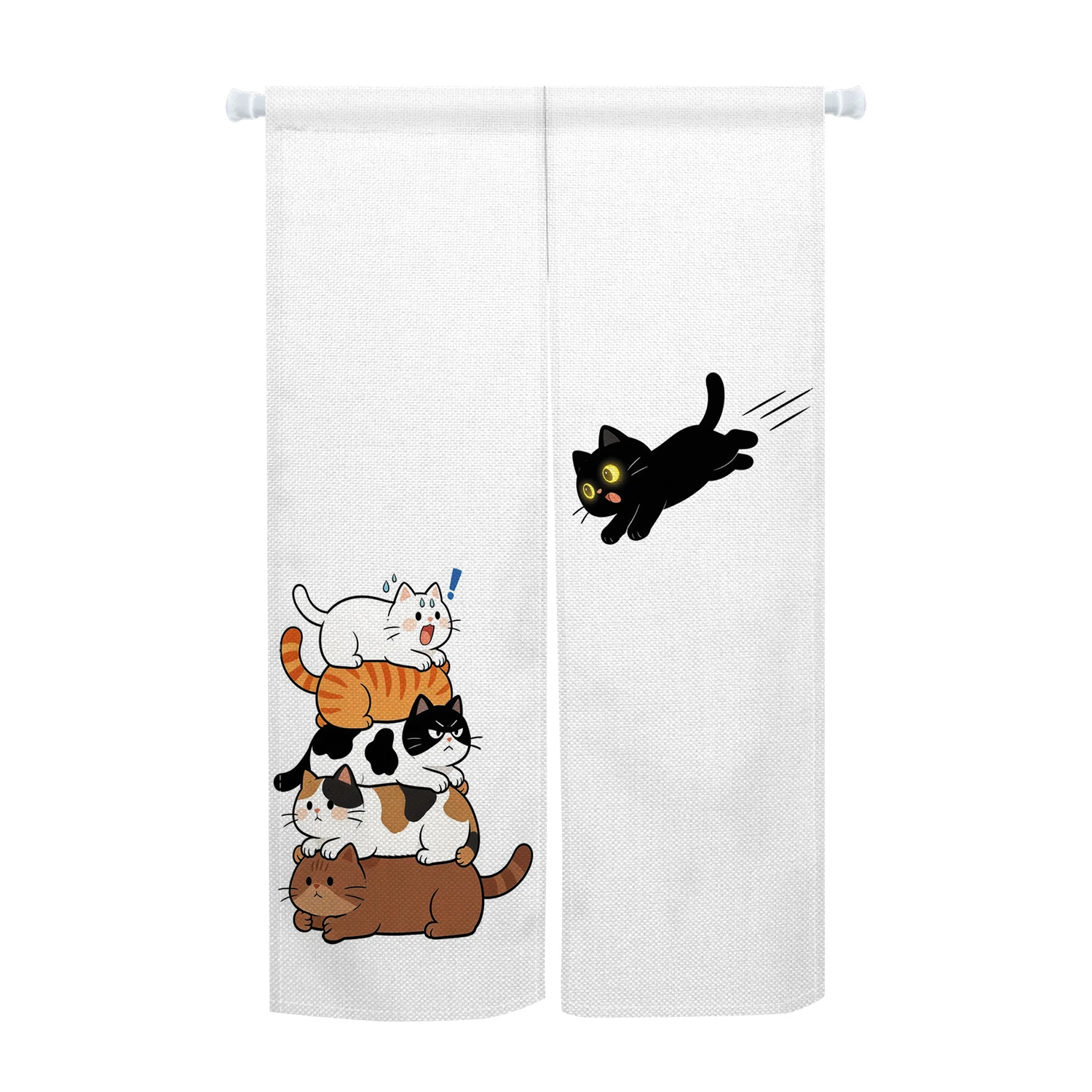 Cartoon Pet Door Curtains Stack Cats And Smiling Dog Design Hanging Curtain For Kids Room Bedroom Kitchen Entryway Home Decor