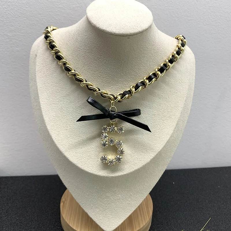 Trendy Pu Butterfly Tie Crystal Number 5 Necklace Earring   Jewelry Sets for Women