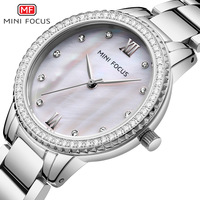 MINI FOCUS 0226L Women's Quartz Watches Fashion Simple Diamond Silvery Stainless Steel Strap Wristwatch for Lady Girl Clock Gift