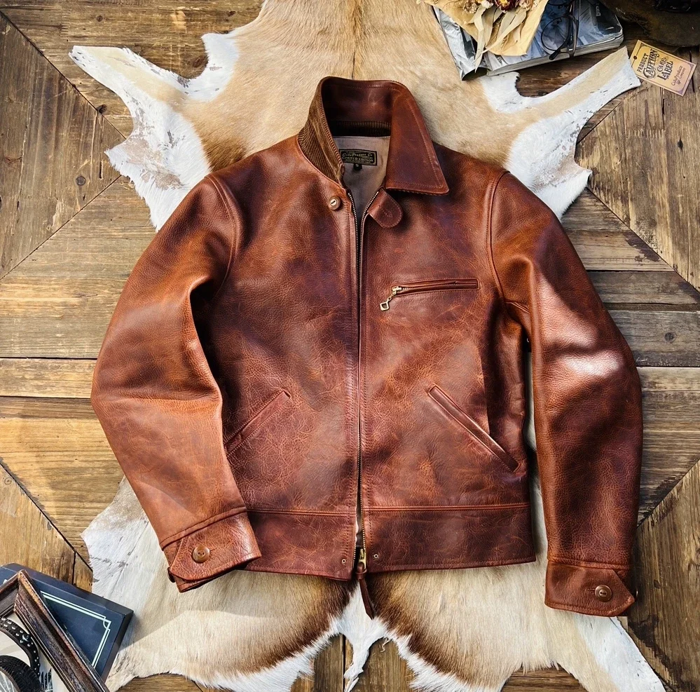 

CDC1183 Super Top Quality Heavy Genuine Italy 1.3mm Cow Leather Slim Classic Cowhide Stylish Rider Jacket