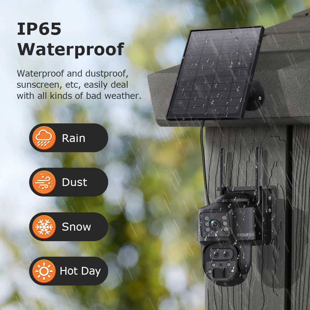 INQMEGA 12MP Solar Camera 12X Zoom Dual View PTZ Camera PIR Human Detection Auto Tracking Color IR Night Vision Two-way UBOX