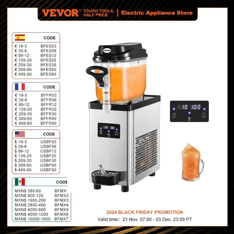 VEVOR 6L Commercial Slushy Machine Slushy Maker with Automatic Speed Control Vending Machine Drink Dispenser for Reastaurant Bar