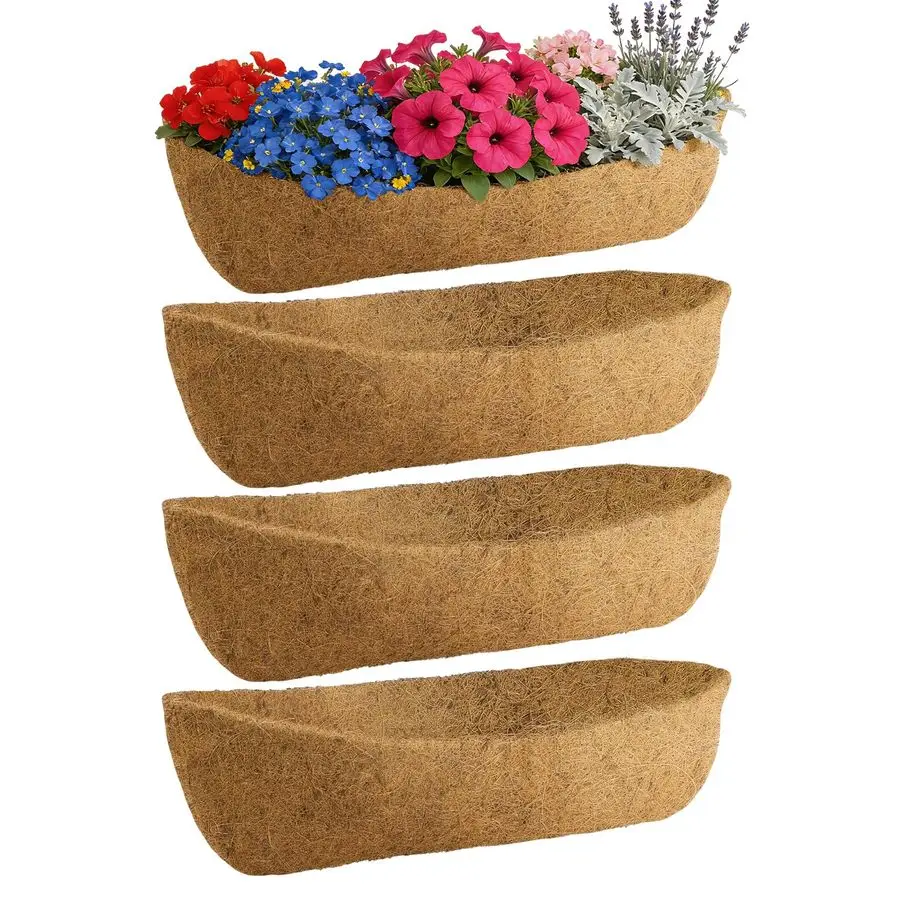 

Арочные вкладыши из кокосового волокна для оконных и садовых кашпо, 4 шт., 100% натуральные, замена для цветочных ящиков на террасе, для сада
