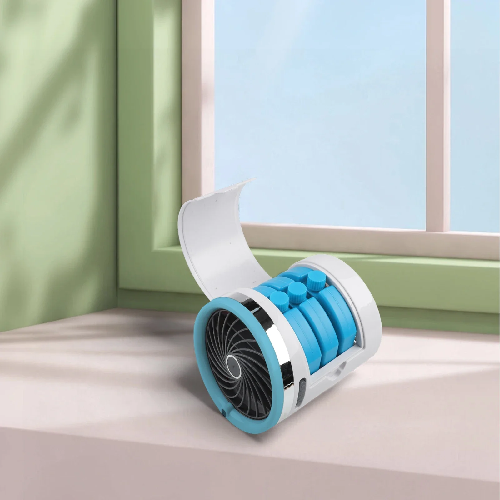 Air Circulation Fan Portable with 3 Speed Airflow Settings Ice Packs Air Cooler with Multi Directional Vents and LED