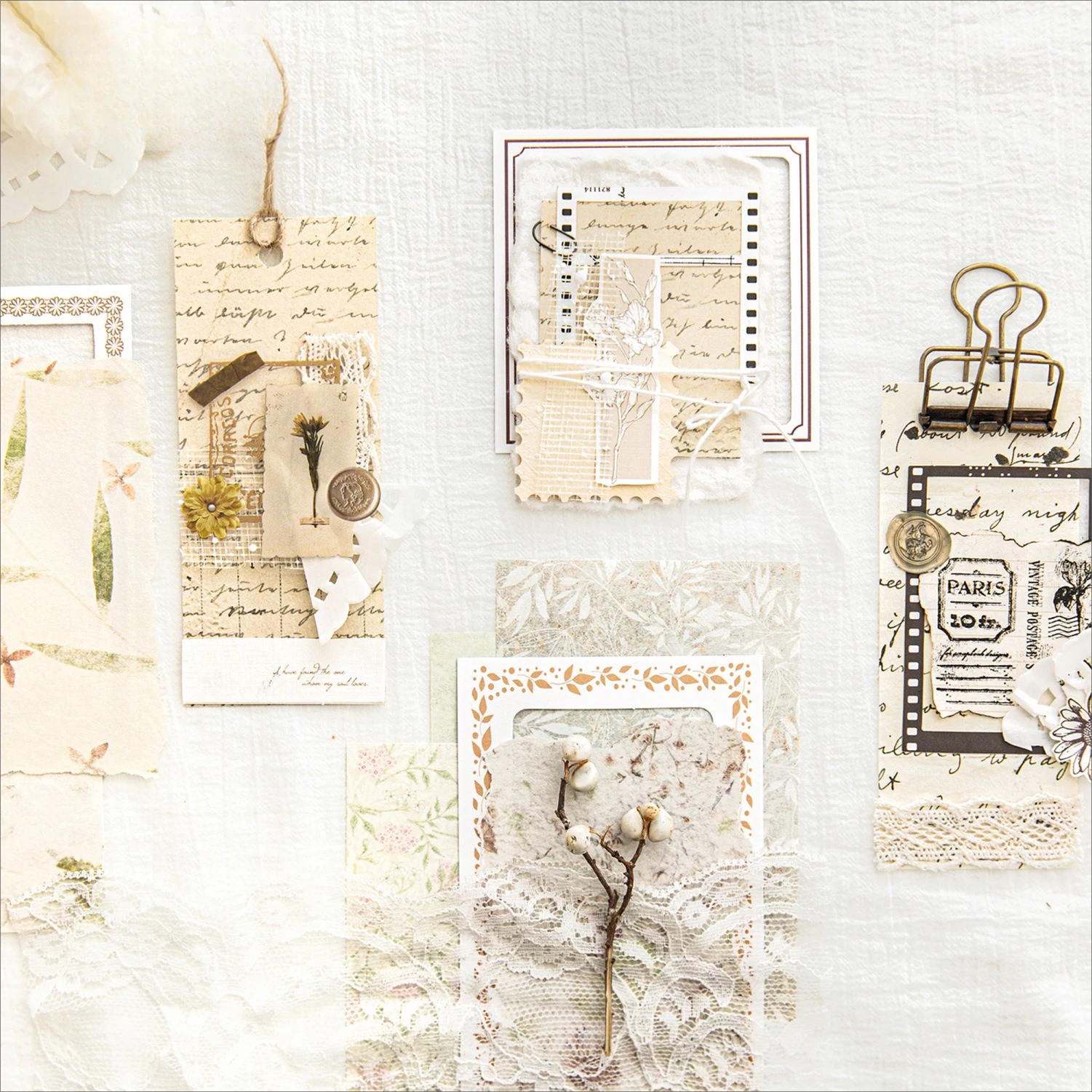 40 Sheets/Pack Daily Collage Series Decorative Paper, Dual Style Pack Hollow Border Paper for Journal Scrapbook Collage