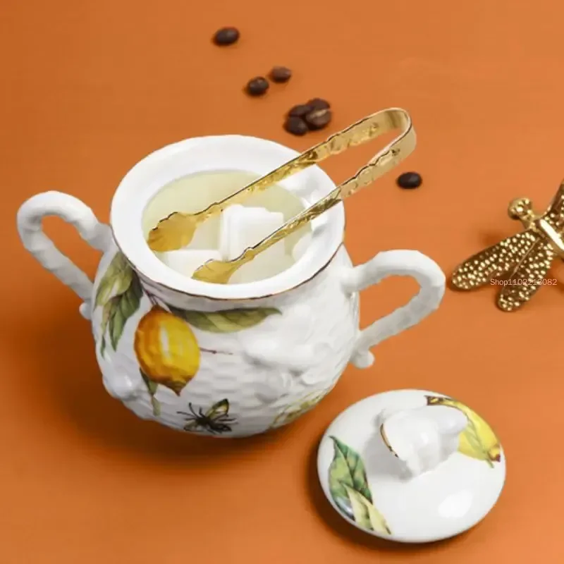 Lemon Tea Cup And Saucers SetEurope Floral Ceramic Mug Coffee Cup Set With Dessert PlateRose Relief Afternoon Tea Coffee Cups