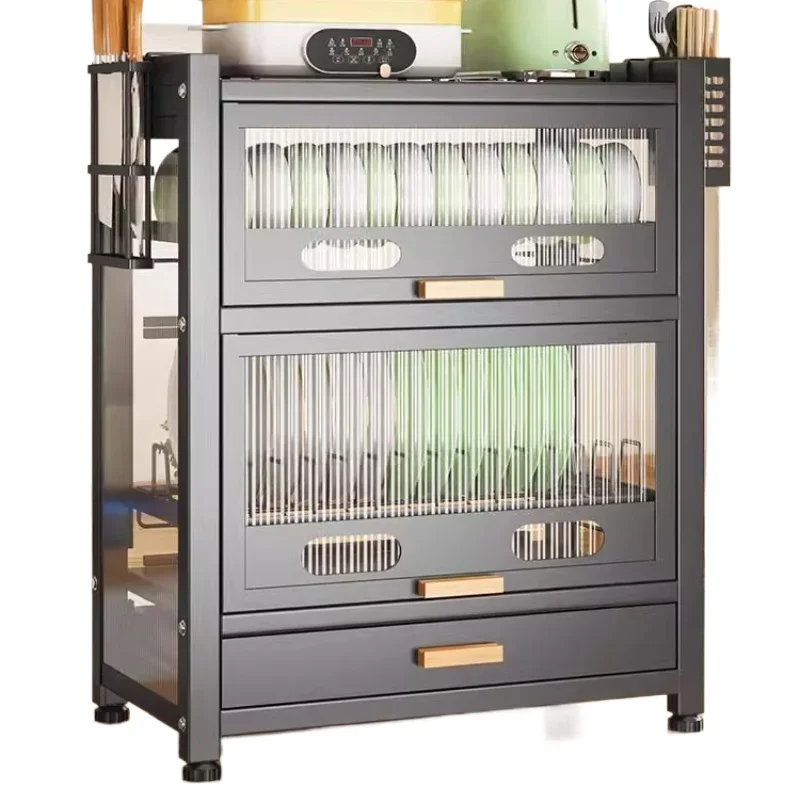 

Kitchen Dish Shelf Household Dish Cabinet Countertop Tableware Storage Box with Lid Dust Box Multifunctional Drain