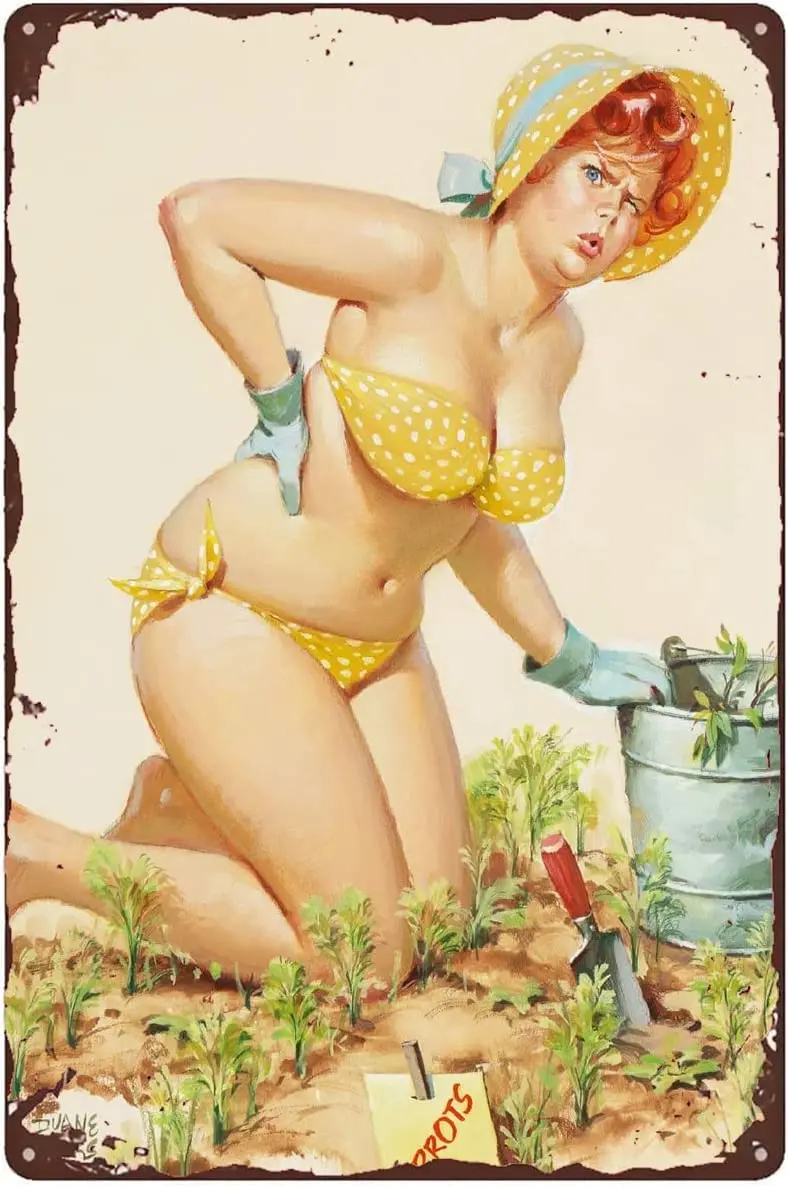 Pin Up Girl Tin Sign - Hilda Plus Size Girl Fun Novelty Metal Sign Wall Decor for Home Door Garden Restaurant Cafe Office Shop B