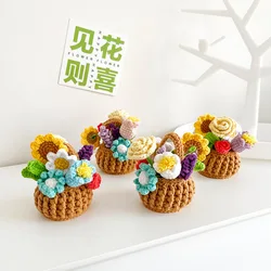 Handknitted Sunflower rose Tuilp Flower Crochet Flowers Potted Plants Homemade Finished Flower Decorative Flower Pot Decor