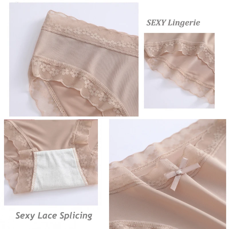 3PCS/Set Seamless Panties Ice Silk Lace Perspective Briefs Ultra Thin Breathabl… - Image 4