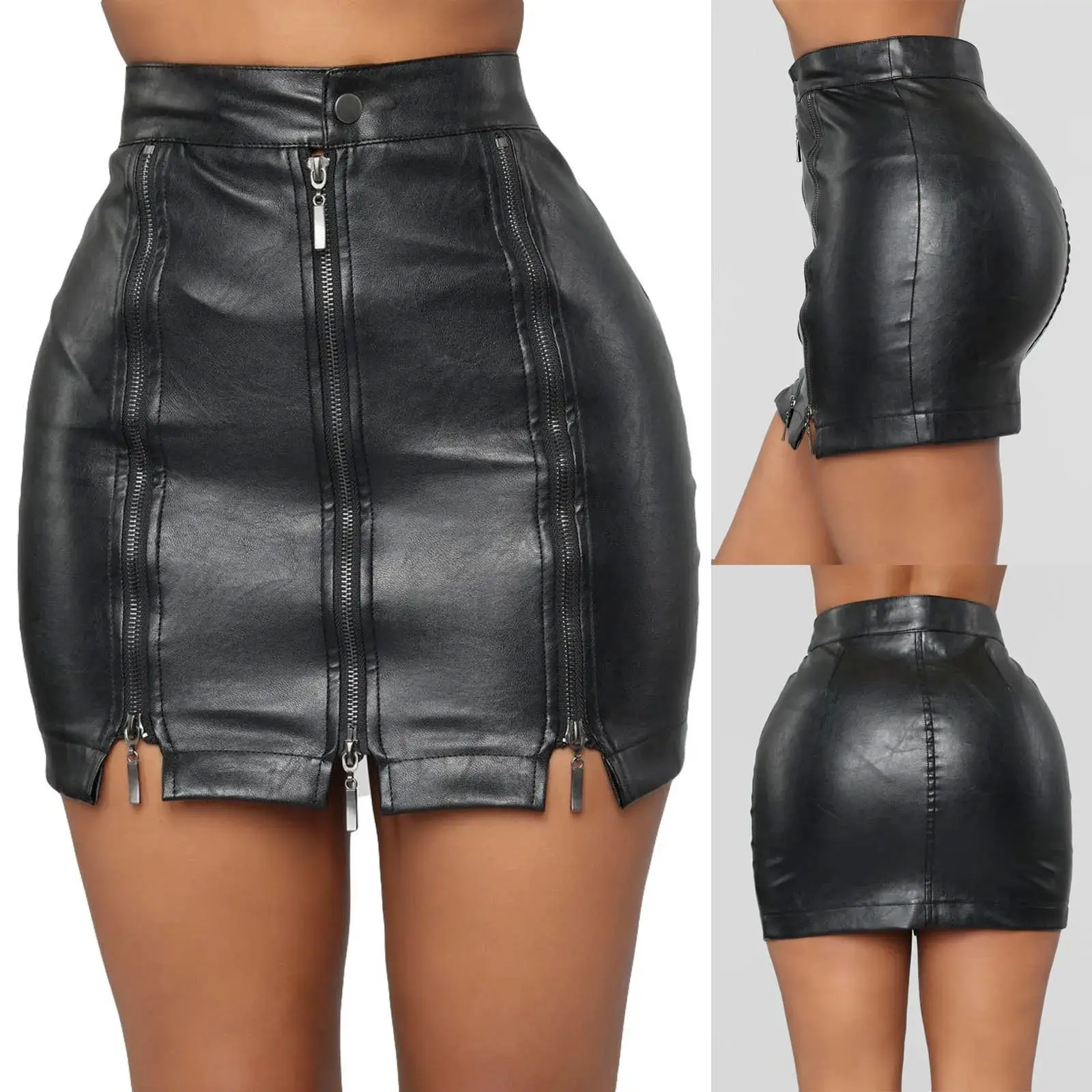 

2024 New Bla PU Leather Skirt Women Sexy Zipper Patchwork f-length Autumn Faion Ladies' Skirts Ele Women's Wardrobe
