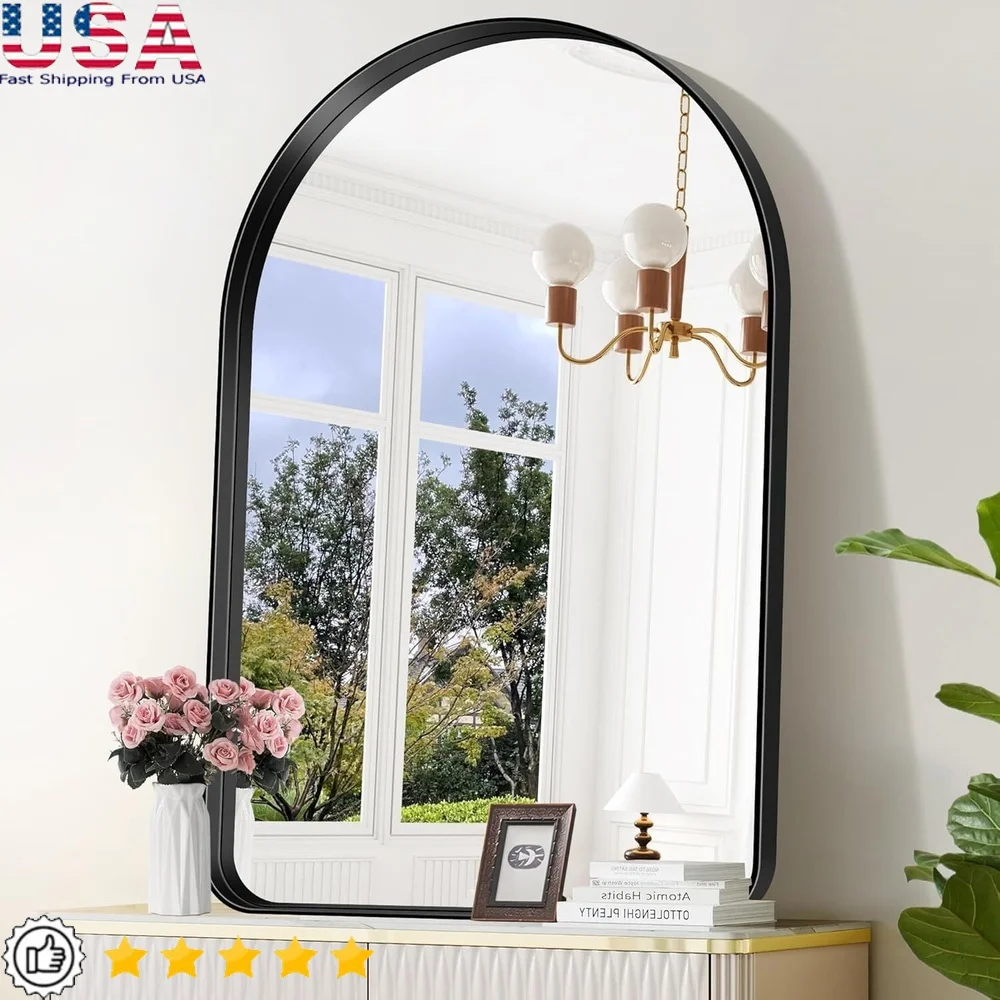 

Arched Bathroom Mirror 30x20 Deep Frame Hanging Mirror Rust-Resistant Aluminum Explosion-Proof Glass Decorative Makeup Mirror