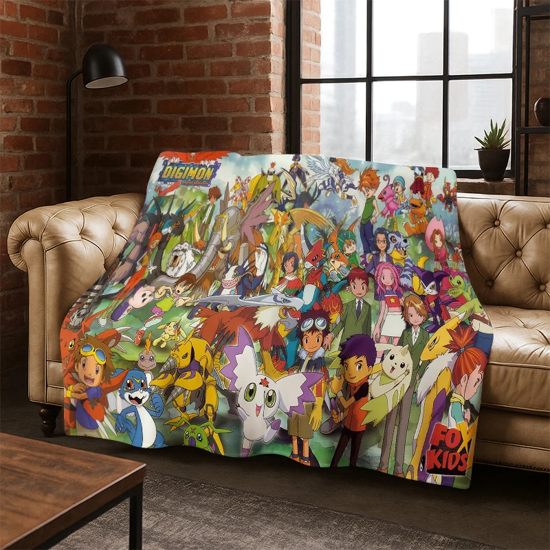 3D Digimon Adventure Angewomon Agumon Cartoon-Flanelldecke, weiche, warme Decke, Überwurfdecke für Schlafzimmer, Wohnzimmer, Bett, Kind