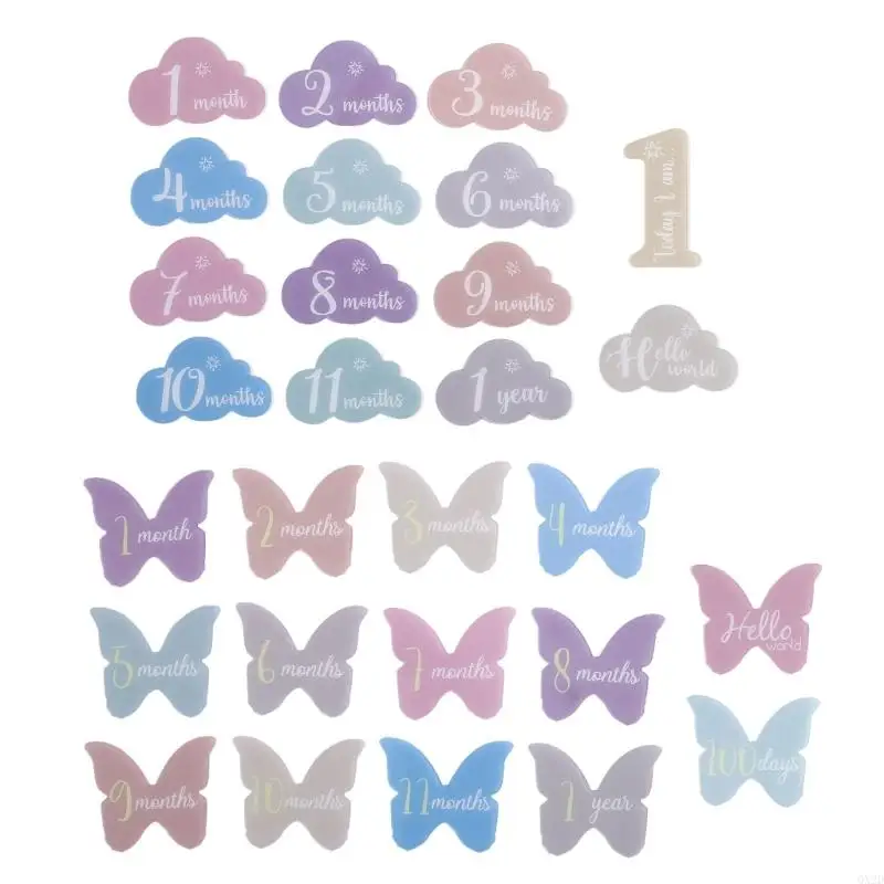 QX2D 14pcs tarjetas referencia recién nacida acrílico mariposa/forma forma nube para fotos para bebés