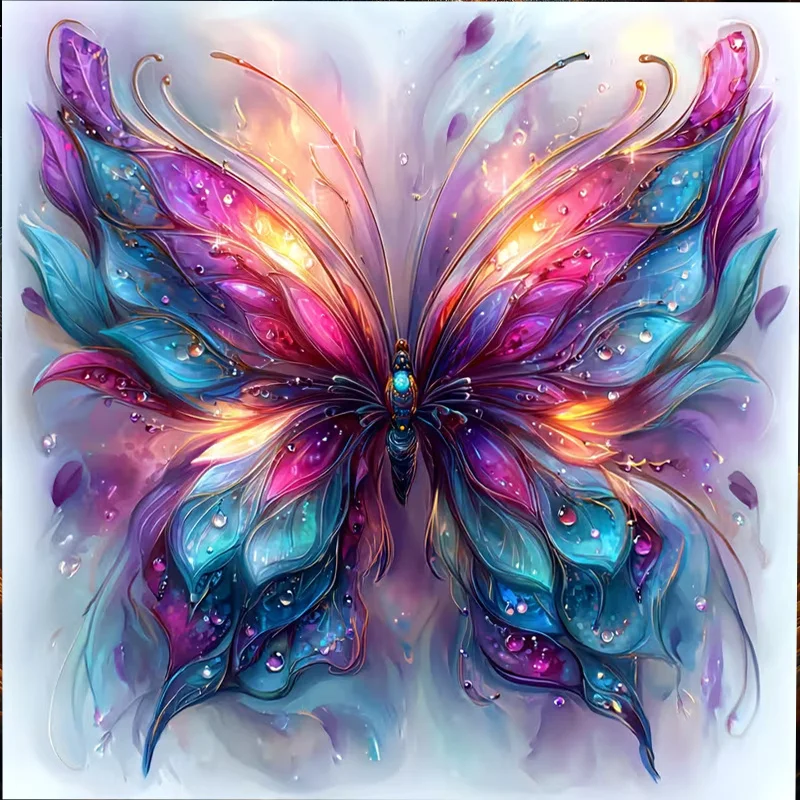 Dreamy Butterfly 5D DIY Diamond Painting Kit - Colorful Wing Design Unframed Canvas Art for Beginners and Craft Enthusiasts