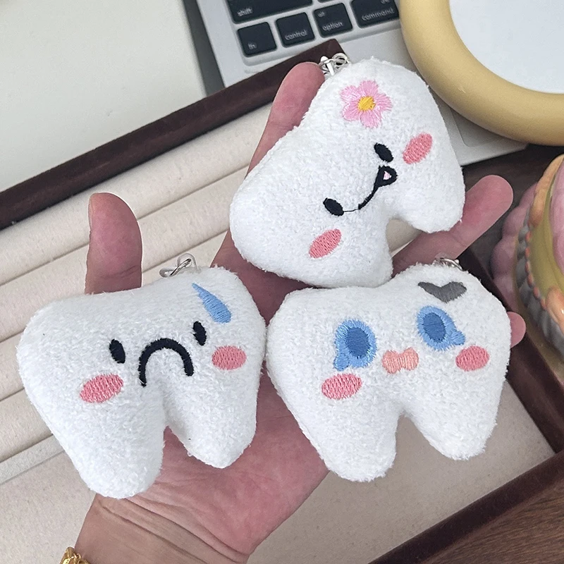 Cartoon Funny Teeth Plush Keychain Lovely Soft Plush Teeth Pendant Creative Backpack Decoration Accessories Dental Gifts