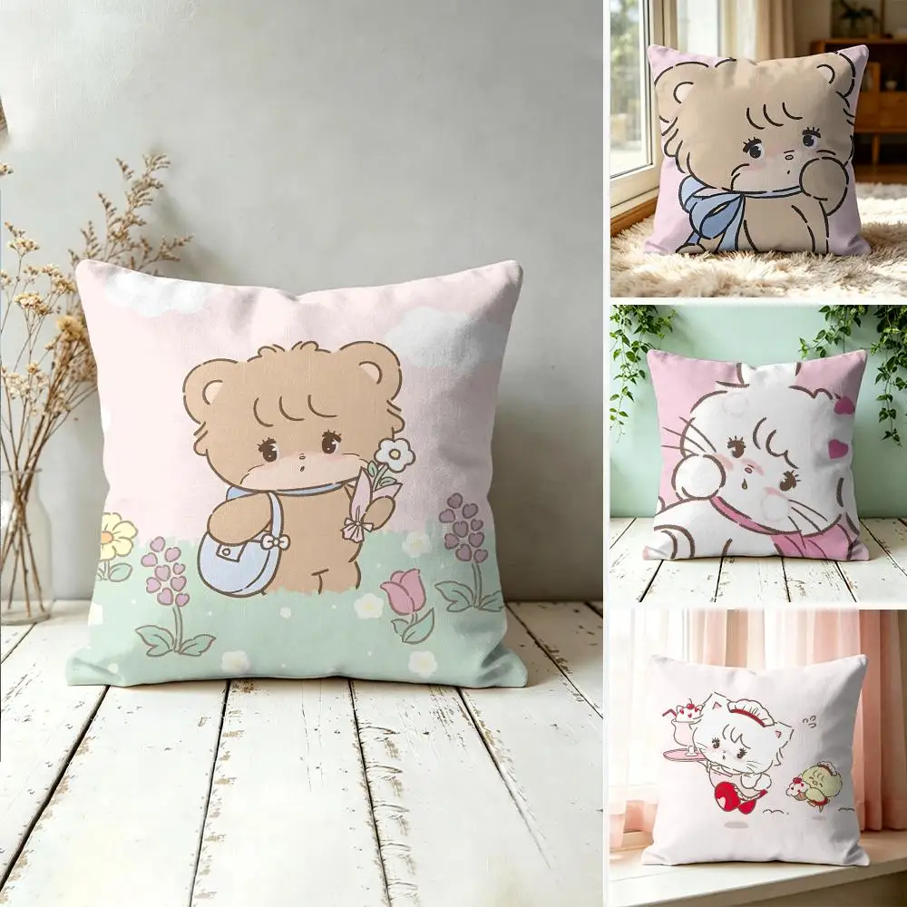 M-Mikko Cute Cartoon Cushion Cover Square Decorative Throw Pillow 40x40cm For Sofa Bedroom Living Room Home Decor