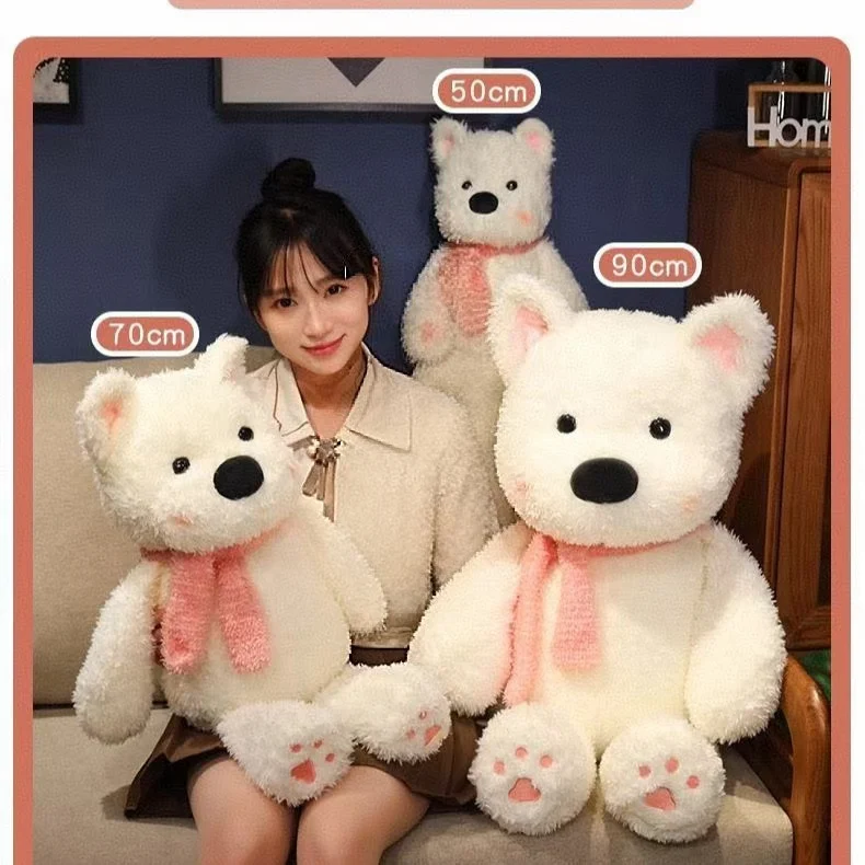 

50-90cm Cute Real Life Big Dog Plush Toy White Terrier Dolls Stuffed Soft Dog Pillow Kawaii Toy for Birthday Xmas Gift