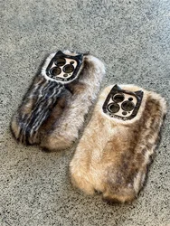 Luxury Ferret Fluffy Fur phone case protection for iPhone 16 15 13 12 11 14 Pro Max 16 Plus Lovely Cat Plush Coque