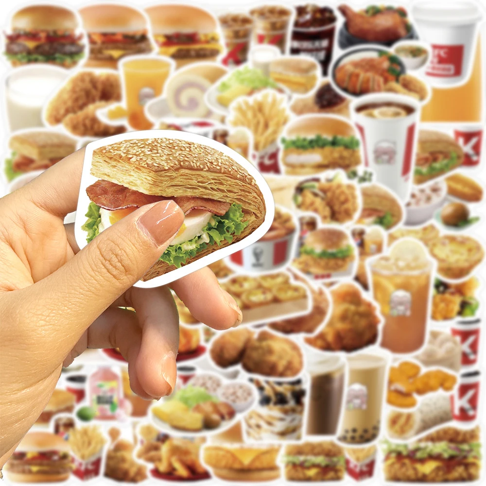 64 Uds KFC pollo frito hamburguesa pegatinas de comida para portátil funda de teléfono Notebook calcomanía BulingBulingStickers tienda