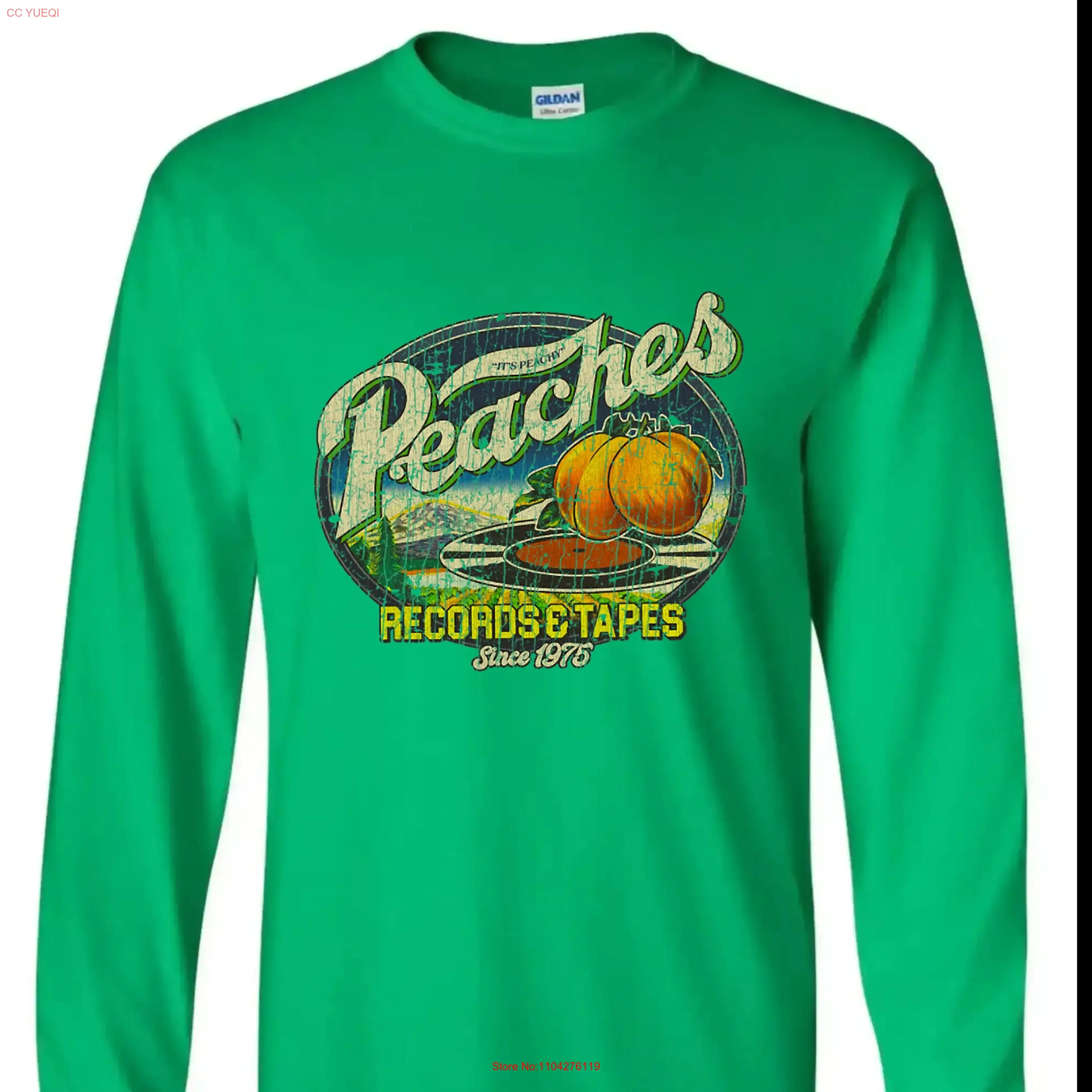 تي شيرت وأشرطة من Peaches Records 70s Vintage 1970 لمحبي الموسيقى وأعياد الميلاد بأكمام طويلة أو قصيرة