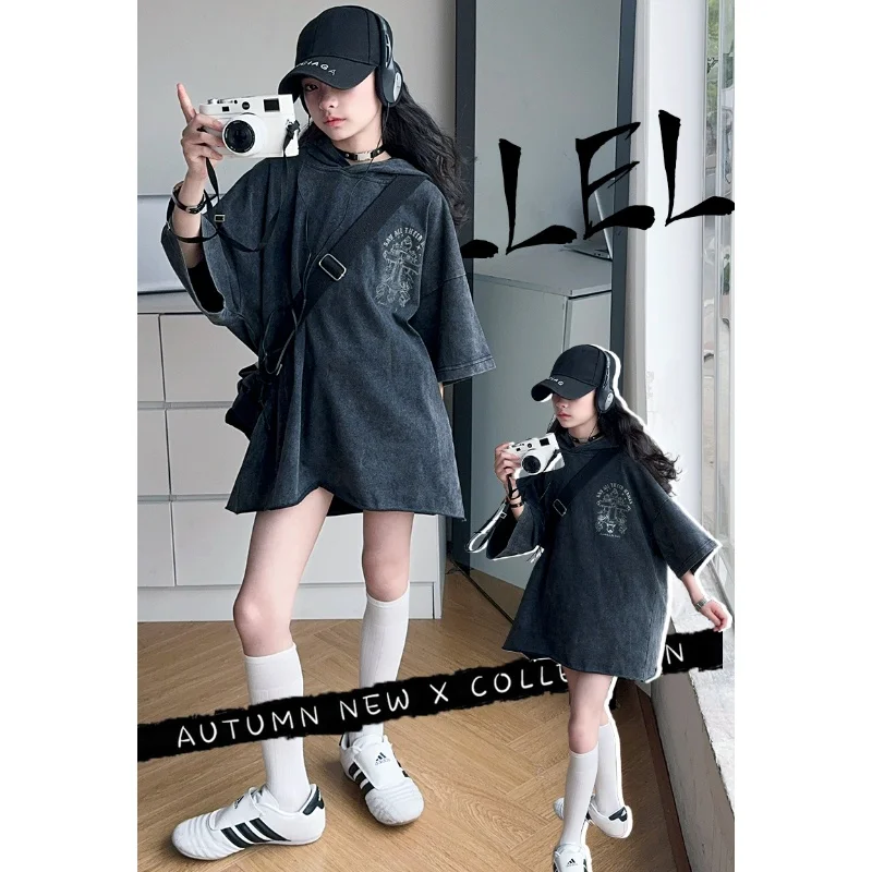 

Fashion Baby Girls Tee Kids Printed Short Sleeves Little Kids Little Devil Hoodie Tween Girls Summer Casual T-Shirt Size 4-14Y
