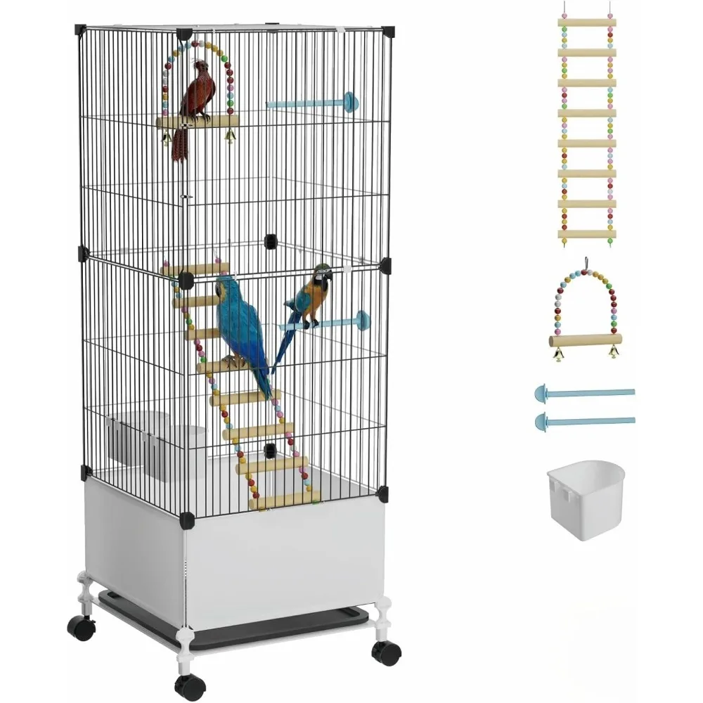 

Flight Bird Cage, Black Parakeet Cages with Rolling Stand & Wheels, Wide Birdcage for Parrots Cockatiels Conure Budgie Ca