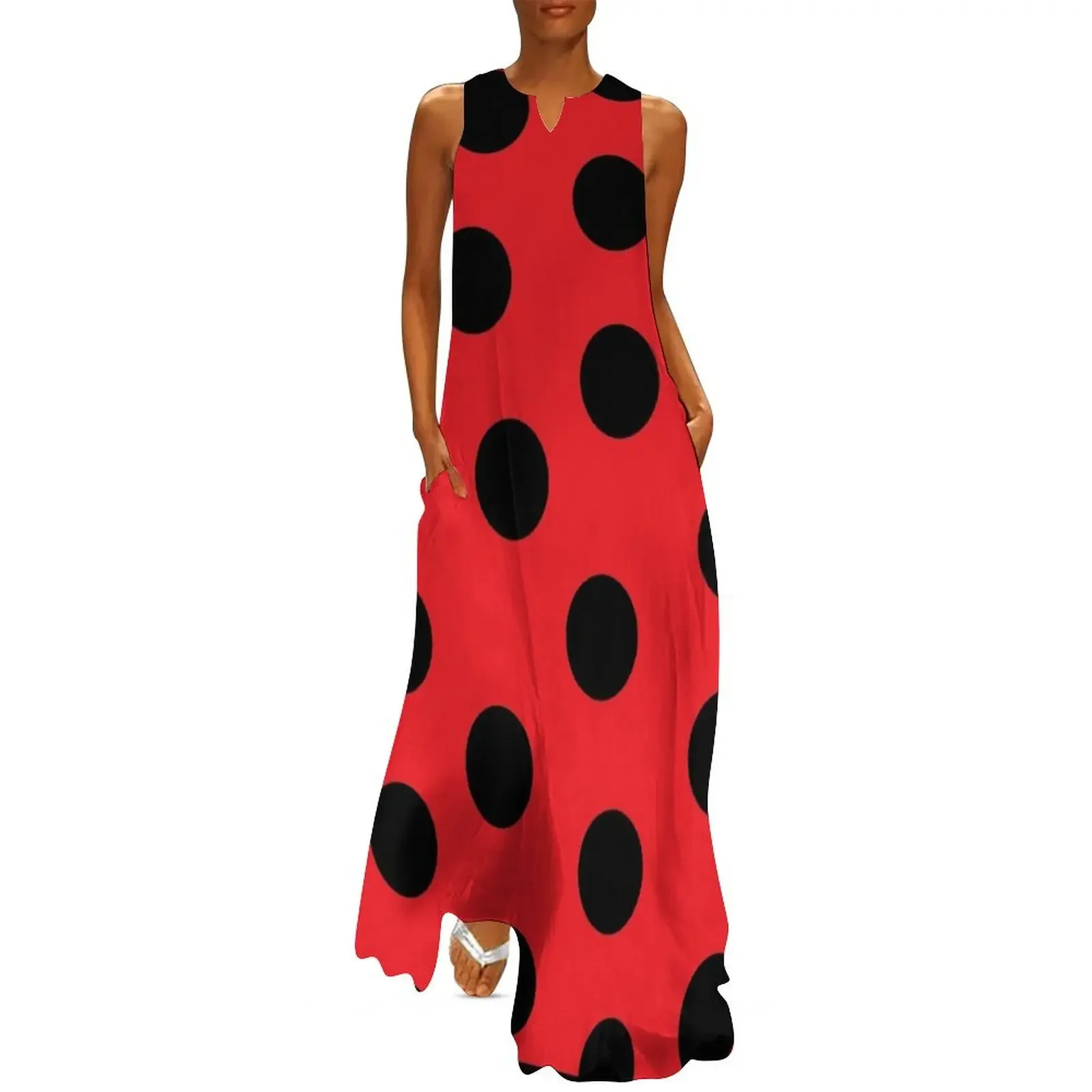 

Ladybug Print Long Dress summer women's suit women's summer jumpsuit Dress