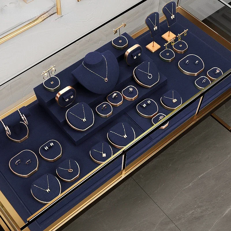

New blue microfiber jewelry display stand earrings bracelet ring jewelry display props counter jewelry display rack