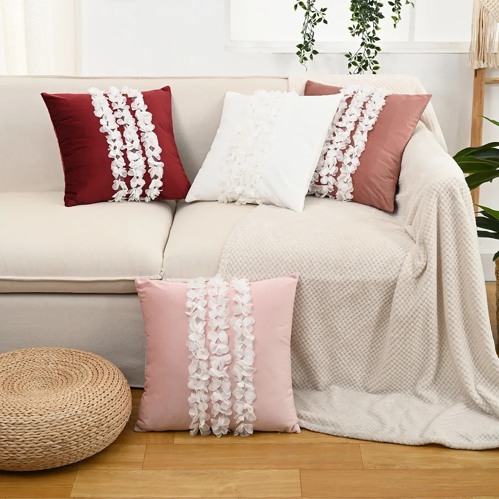 

30x50/45X45CM Chiffon Flowers Throw Pillow Cover Short Plush Living Room Cushion Cover Simple Decor Home Decorative Pillowcase