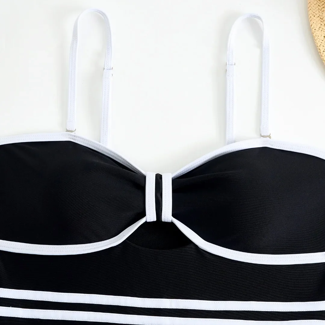 Maillot de bain une pièce noir et blanc, style rétro, sexy, avec jupe, pour femmes, monokini, tenue de plage, 2025