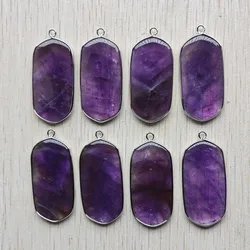 New Natural amethyst stone oval silver color Connector pendants for jewelry accessories making free shipping Wholesale 8pcs/lot