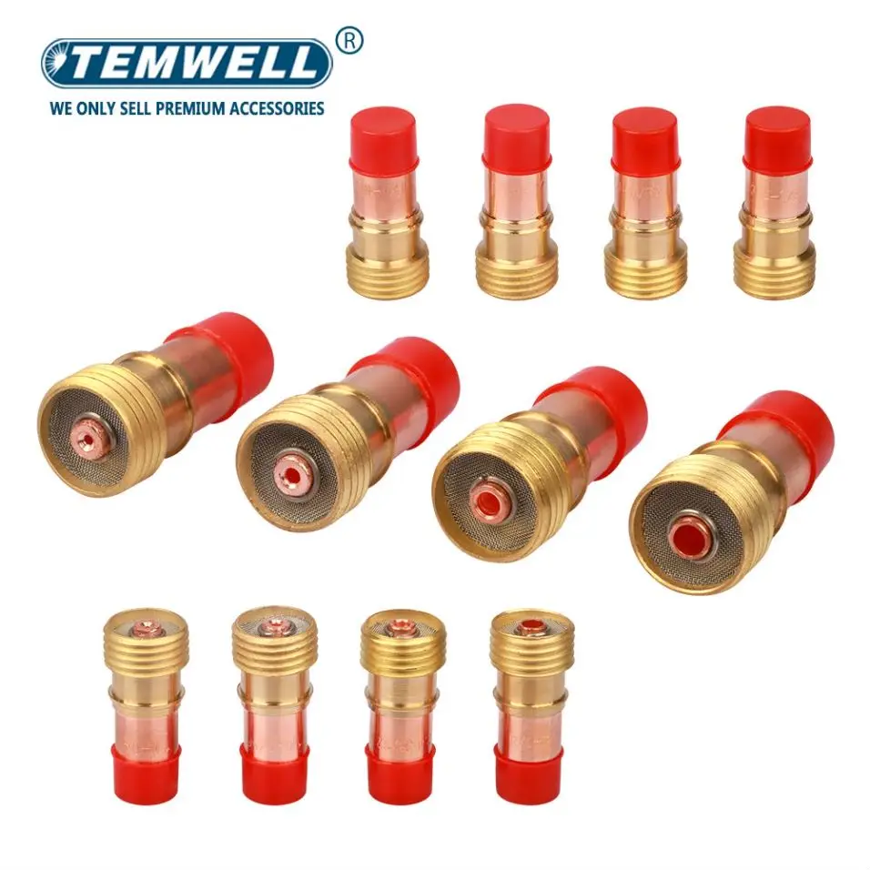 Imagem -03 - Corpo de Collet Lente de Gás Tig Acessórios Tocha de Soldagem 1.0 mm 1.6 mm 2.4 mm 3.2 mm 17gl040 17gl116 17gl332 17gl18 Tig Wp17 18 26 Pcs
