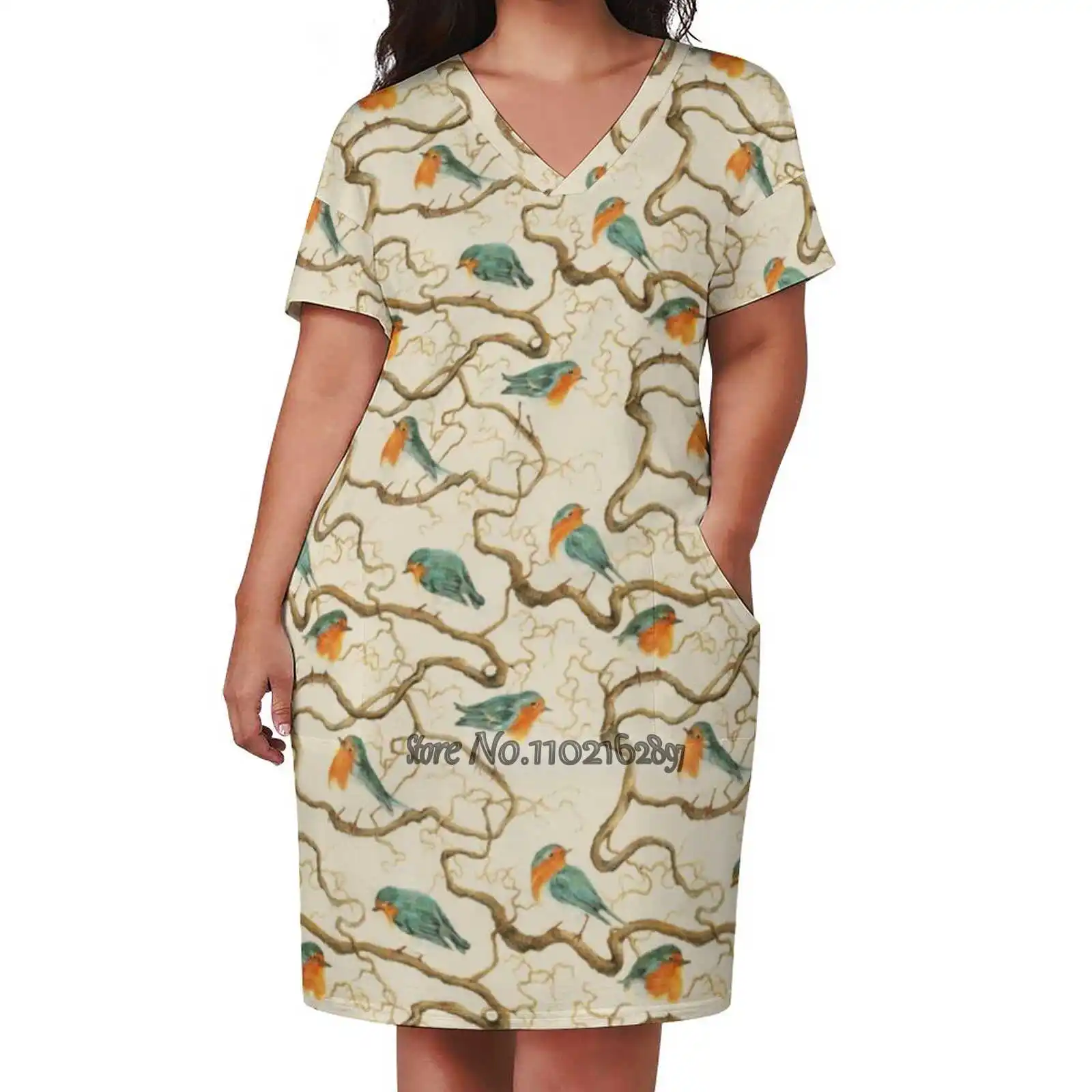 

Robin In The Corkscrew Sexy V-Neck Dress Fashion Casual Printed High Quality Short Sleeve Skirt 5Xl Robin Redbreast Winter