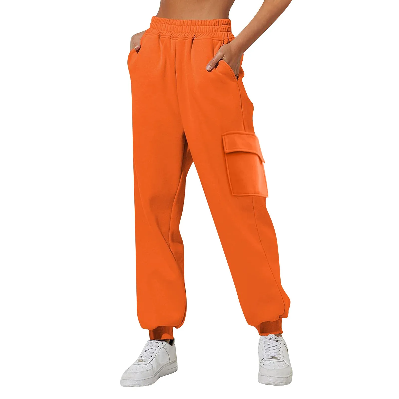 Moletom forrado de lã feminino, calça de perna reta larga, fundo quente, jogger casual diário, calça esportiva inverno