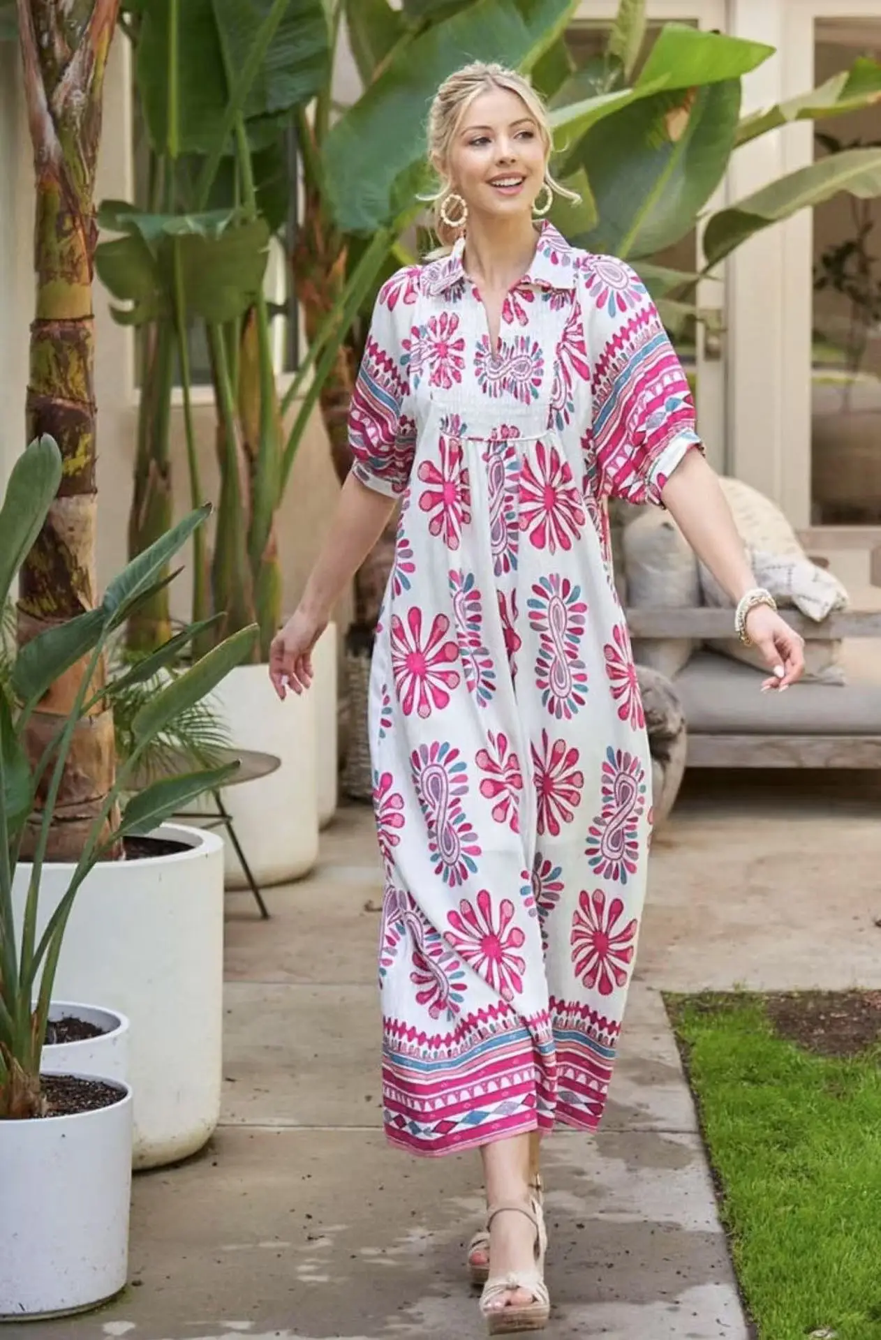 Robe chemise mi-longue imprimée Vintage pour femmes, manches courtes, élégante, bureau, ligne a, robes de plage, nouvelle tendance, été