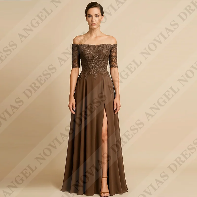Customized Long Brown Mother of the Bride Dresses with Split Wedding Party Dress robe de soirée mariage