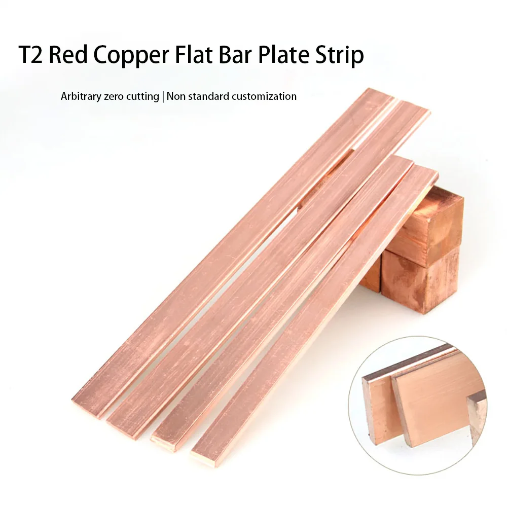 

T2 Red Copper Flat Bar Plate Strip Thick 0.05/0.1-12mm Pure Copper Rectangular Solid Metal Sheet Width 30/40/50mm Length 500mm