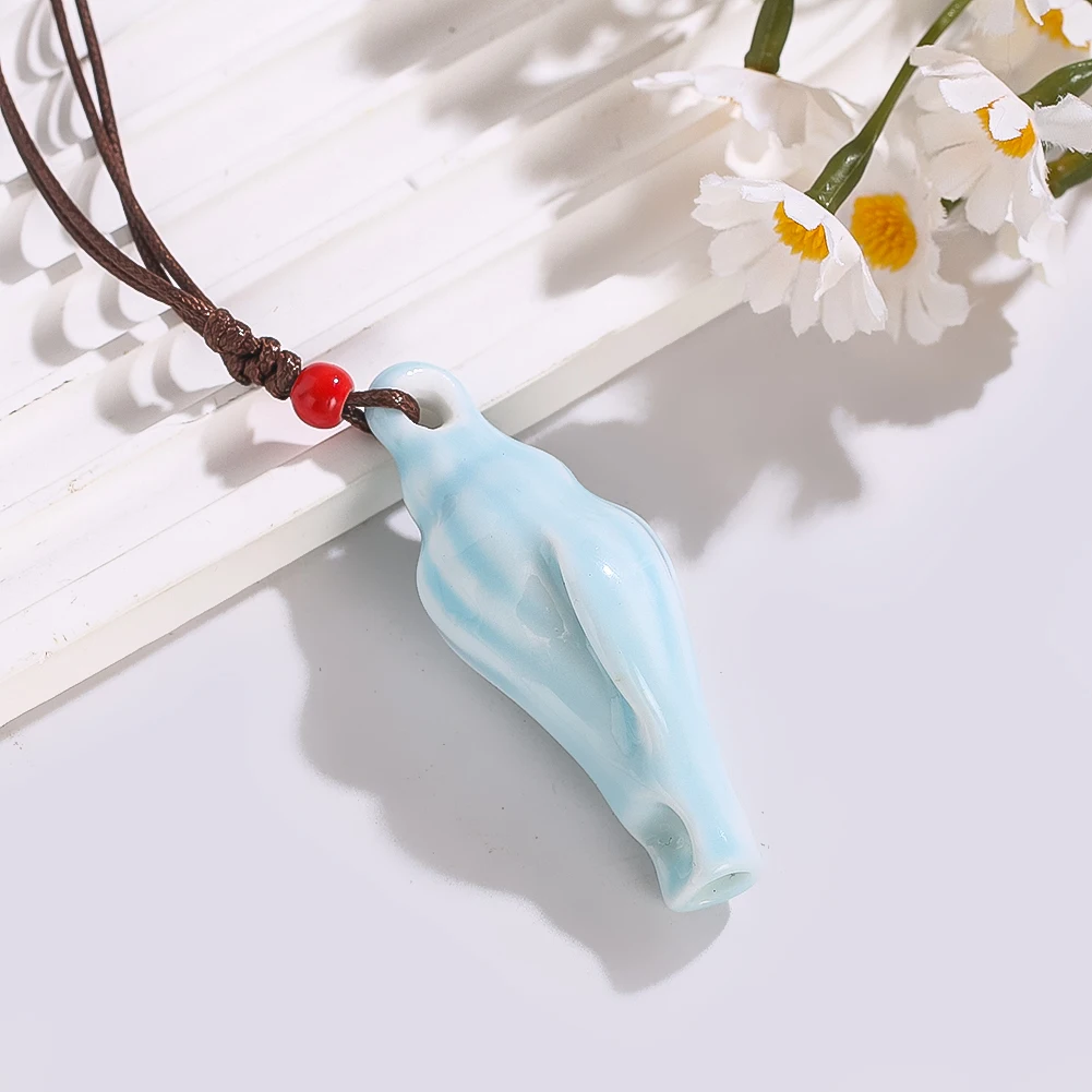 Ceramic Conch Shaped Pendant Necklace Kiln Material  Blowable Whistle Rope Chain Charms Wilderness Survival Accessories Jewelry