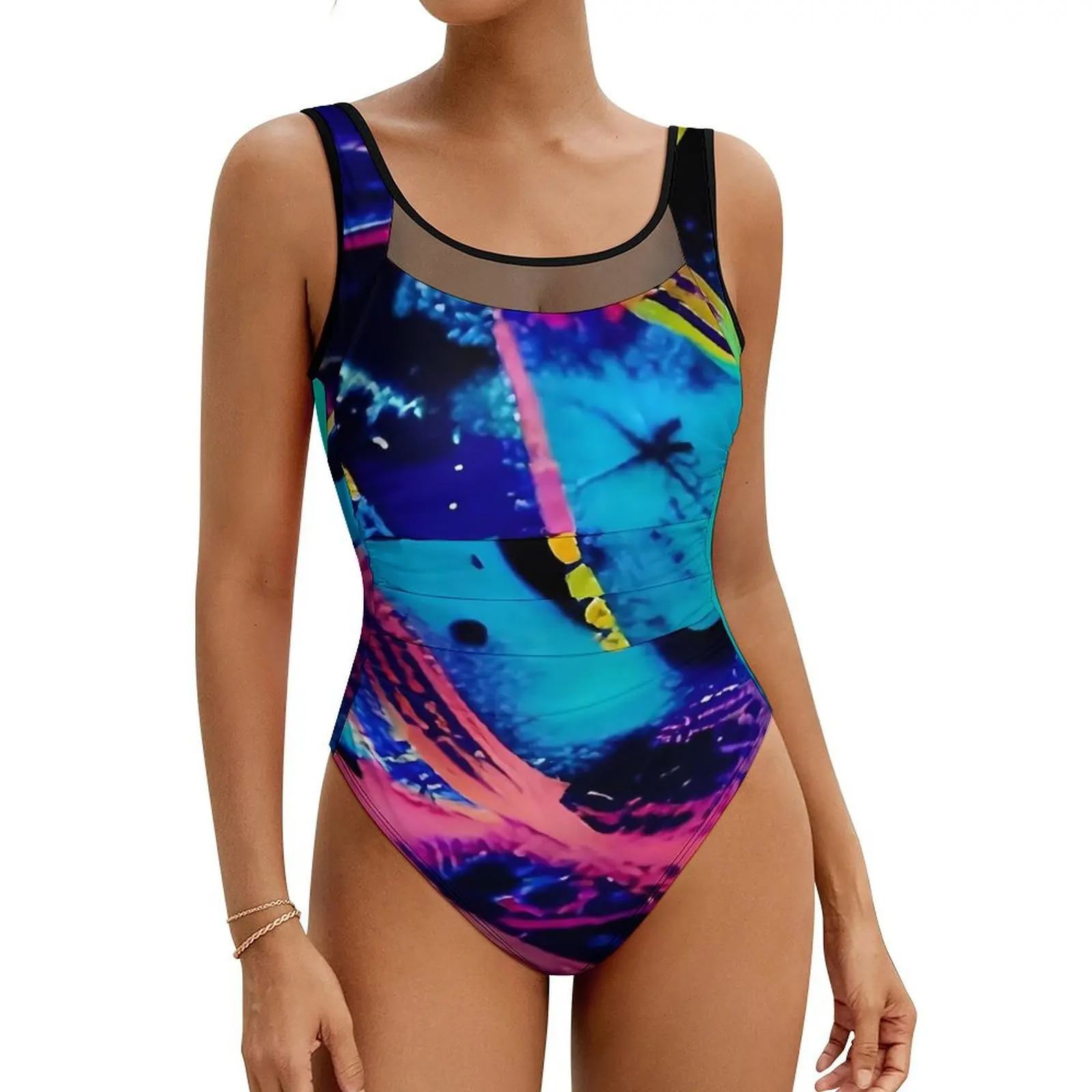 

Vibrant Brush Print Swimsuit Sexy Abstract Art One-Piece Swimwear Push Up Bodysuit Stylish Sport Bathing Suits