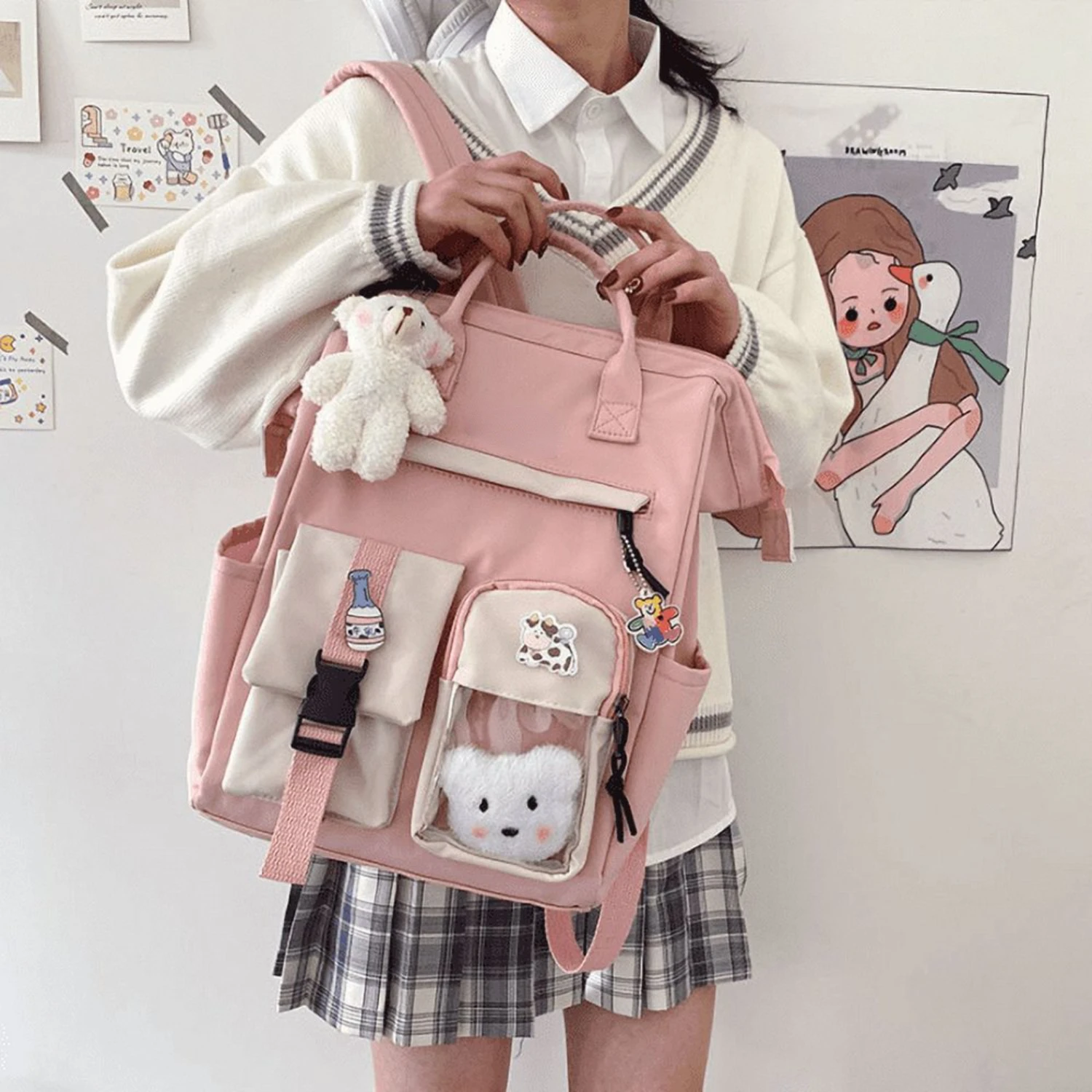 NEWCE Kawaii Backpack with Kawaii Pin and Accessories Cute Kawaii Backpack for School Bag Kawaii Girl Backpack Cute, Pink Edible