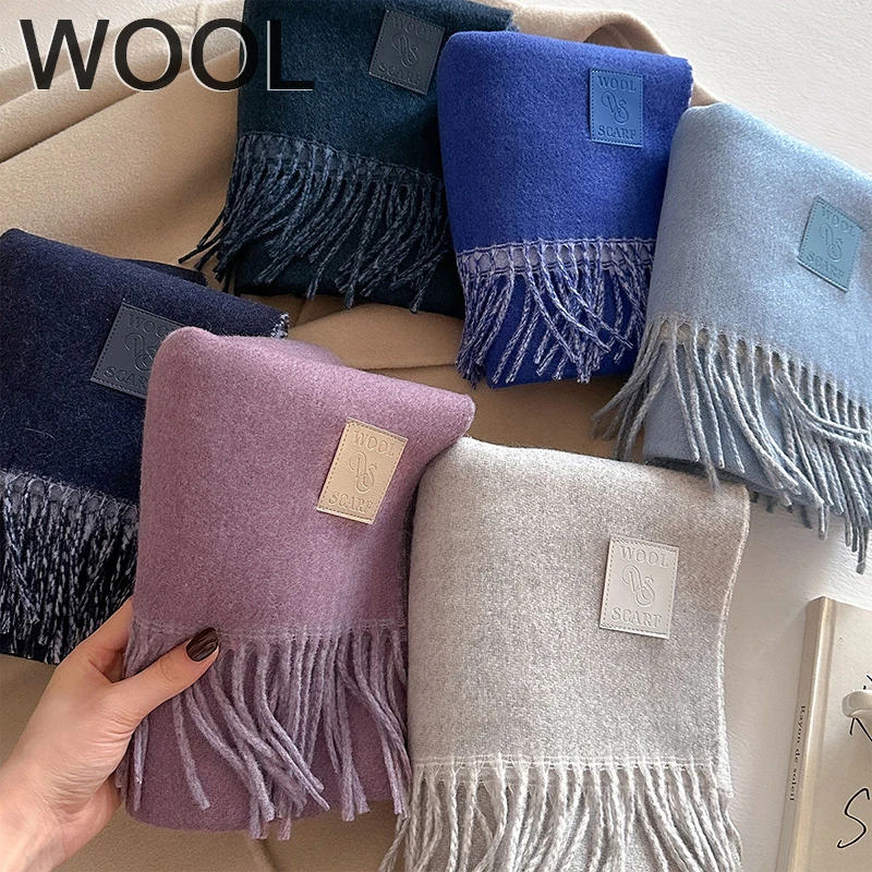 

Winter Wool Scarf for Women Long Warm Cashmere Scarves Hijab Solid Lady Shawl Wrap Female Pashmina Bandana Head Scarves
