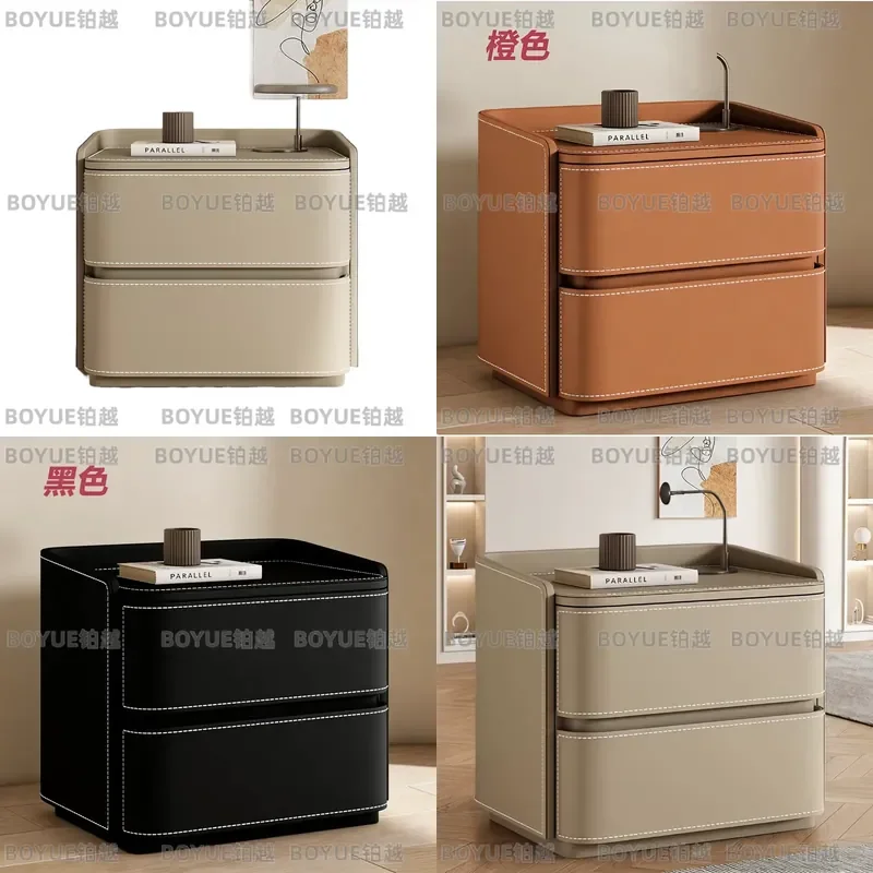 Modern Minimalist Solid Wood Nightstand with Microfiber Leather Drawer Eco Friendly Bedroom Storage Locker Customizable
