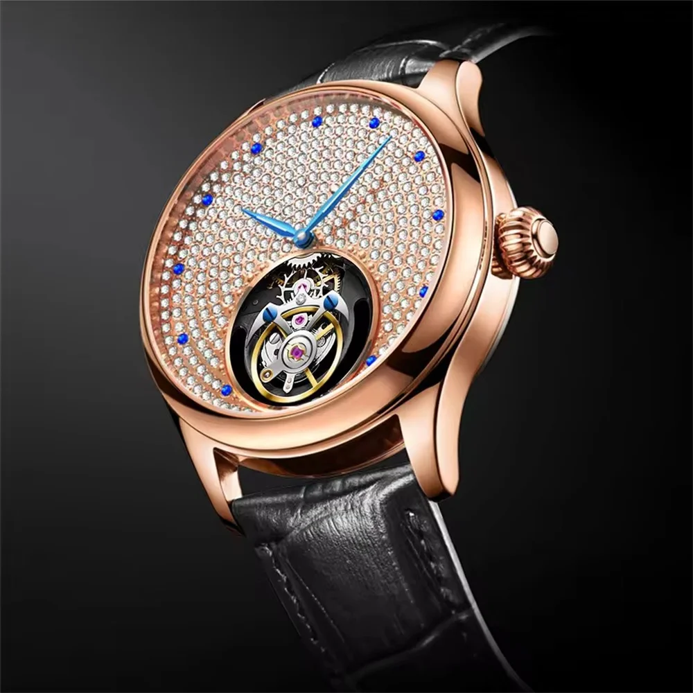 AESOP Men's Tourbillon Mechanical Wrist Watch Stainless Steel Double-Sided Starry Dial Fashion Shining Waterproof Sapphire Clock