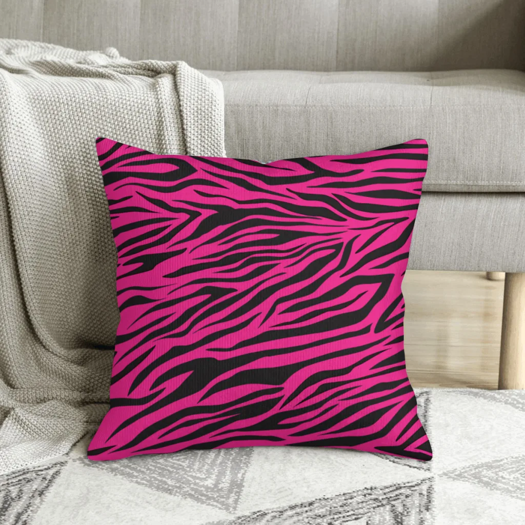 Pink Zebra Print Hot Pink Pattern Polyester Cushion Cover For Bedroom Chair Decorative Breathable Coussincase