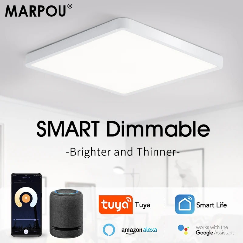 Marpou Tuya Smart Lampe 2,4 cm quadratische LED Decken leuchte App Sprach steuerung mit WLAN